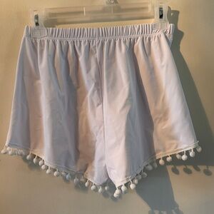 White Pom Trim Elastic Waist Shorts Never worn